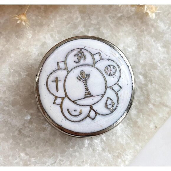 Vintage Other - Unity White Enamel Vintage Round Silver Toned Catchall Container | Jewelry Box